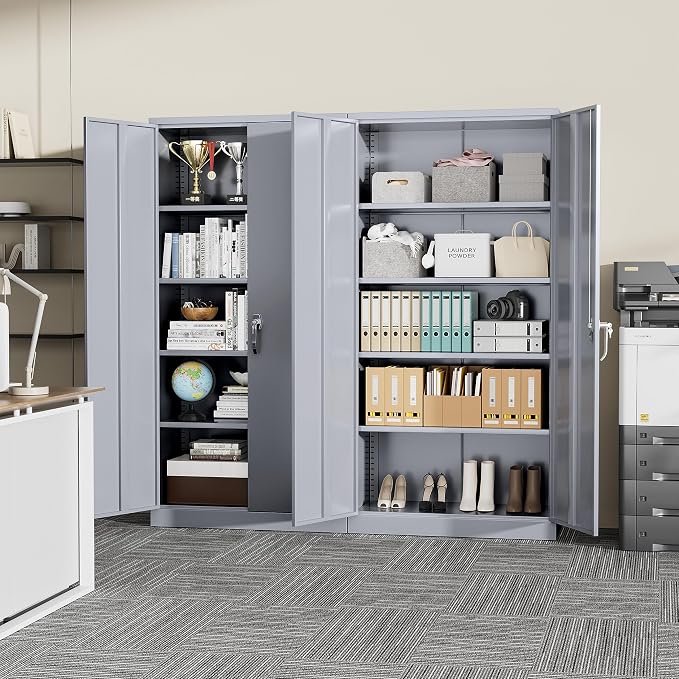 Greenvelly Metal Storage Cabinet with Locking Doors, 72" Dark Grey Lockable Storage with Adjustable Shelves, Steel Tool Cabinet for Home Office, Garage (36" x 18")