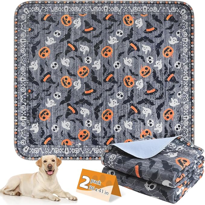 KOOLTAIL Washable Pee Pads for Dogs, 2 Pack Halloween Pet Mats, Super Absorbent Reusable Puppy Training Pads Waterproof,Nonslip Leak-Proof Dog Pee Pad,Large Whelping Pads for Floor,Crate,Couch,36"*41"