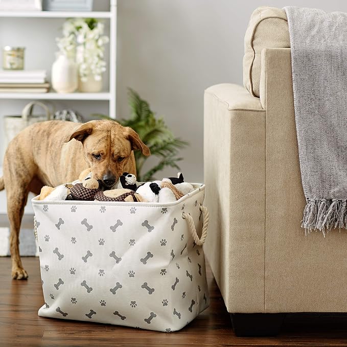 Bone Dry Pet Storage Collection Paw and Bone Print, Large Rectangle, 17.5x12x15", Gray