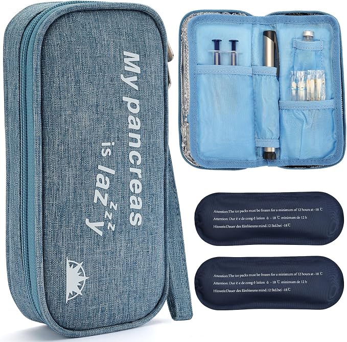 apollo walker Insulin Cooler Travel Case with Ice Packs and Insulation | TSA Approved Includes 2 x 90g ice packs for 9-hour cooling insulin pens & syringes for Diabetics to Carry (Light Blue)