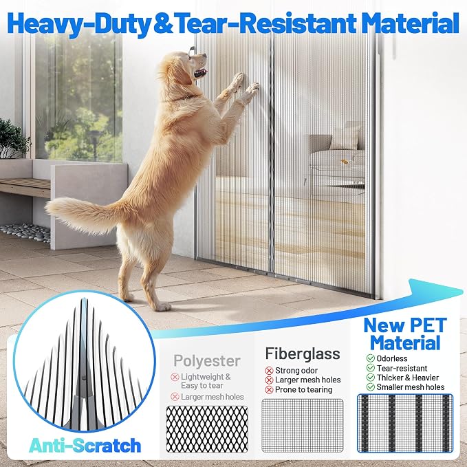 Heavy Duty Magnetic Screen Door Mesh, Door Net Screen with 50 Magnets | Pet & Kid Friendly, Auto-Sealing PET Fine Mesh Doors Screen Keep Bugs Out Fits Front Doors Size 36"x80" - Screen Size 38"x82"