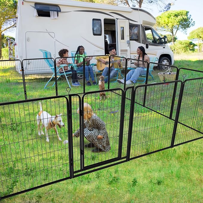 Kfvigoho Dog Playpen Outdoor Extra Wide 12 Panels Heavy Duty Dog Fence 40" | Anti-Rust Coating-Strengthened Dog Fence with Doors Portable for RV Camping Yard, Total 32FT, 79 Sq.ft, Snowy Black