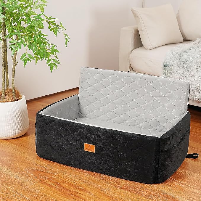 Dog/Cat Car Seat Pet Booster Seat for Dogs/Cats up to 60 lbs | Suitable for Small/Medium Pet Memory Foam with Detachable Washable Cover Travel-Safe Car Bed with Safety Belt/Storage Pocket