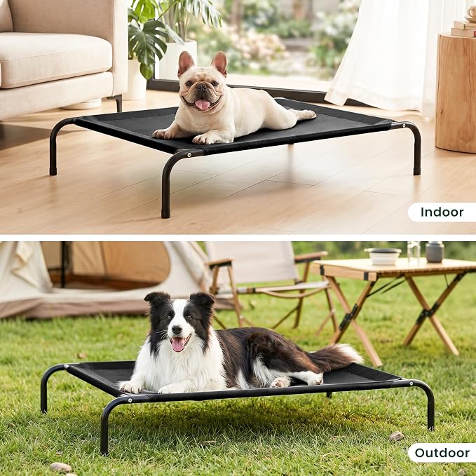Love's cabin Elevated Cooling Dog Bed for Large Dogs, Portable Indoor & Outdoor Raised Pet Dog Cat Cot, Durable Summer Frame with Breathable Mesh, Black, 48 inches