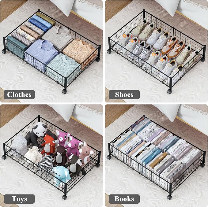 Hleelomi Under Bed Storage with Wheels, 360° Rotating, No-Assembly Underbed Storage Containers, 1 PACK
