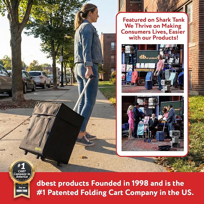 dbest products Bigger Smart Cart, Black Collapsible Rolling Utility Cart Basket Grocery Shopping Teacher Hobby Craft Art