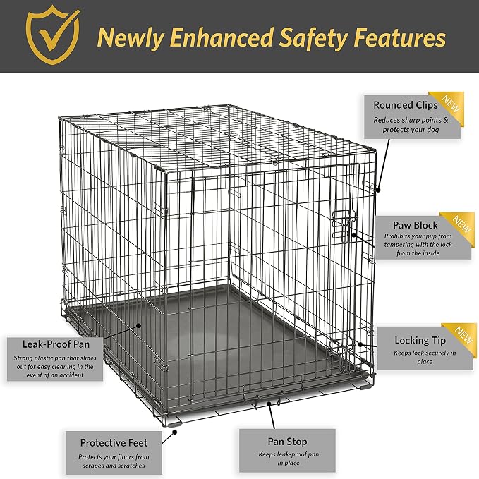 New World by Midwest 42-Inch Single Door Crate, for Large Breeds, 71-90 lbs | Folding Dog Crate, Leak-Proof Tray & Secure Latch, Portable, Durable & Easy to Assemble