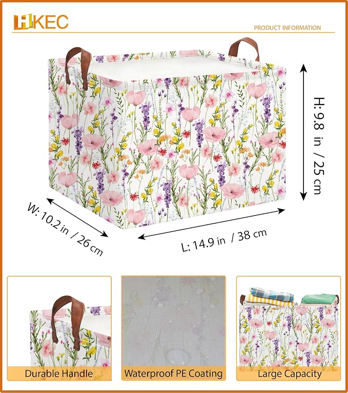 Rectangle Storage Basket with Handles,Collapsible Storage Bin,Books Box,Gift Basket(Flowering Shrubs)