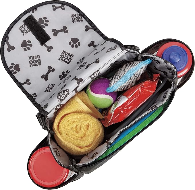 Mobile Dog Gear, Car Seat Back Organizer Travel Bag, Includes Built-in Waste Bag Dispenser and 1 Bag Roll, Black, Meets Airline Requirements