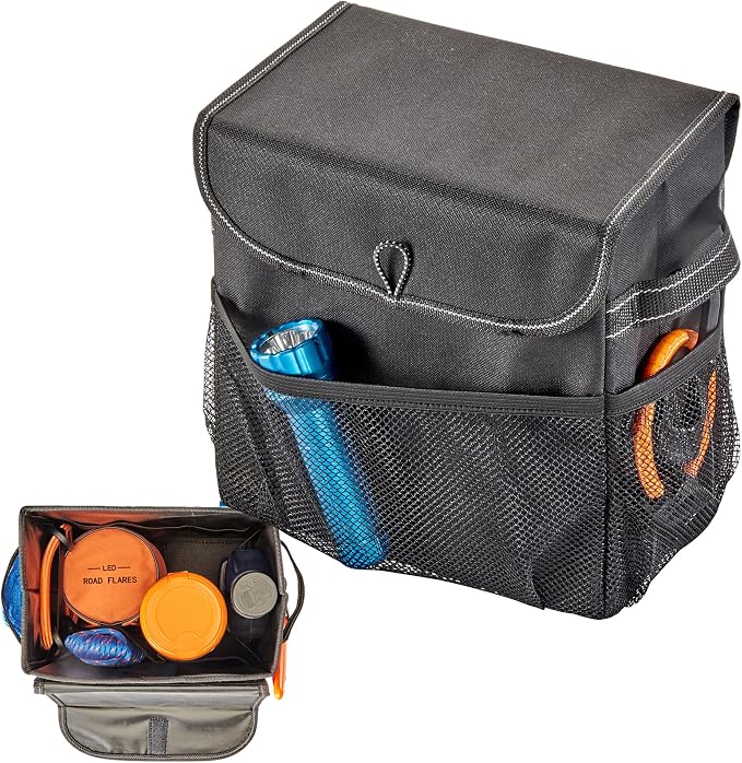Carganizer Small Car Storage Bin with Lid for Trunk, Front Seat or Backseat | Multipurpose Compact Car Organizer Holds Driving Essentials, Cleaning Supplies, Emergency Items and Pet Needs