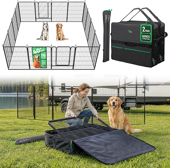 FXW Rollick Dog Playpen with Storage Bags, 40" H, 16 Panels | Heavy-Duty & Easy setup Play Area, 2 Bags for Easy Carry & Storage, For Medium & Large Dogs, Patented