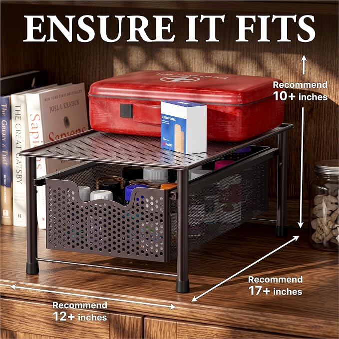 Simple Houseware Stackable Cabinet Basket Drawer Organizer, Bronze