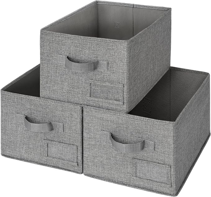 GRANNY SAYS Closet Storage Bins with Label, Dark Gray, Medium, 3-Pack | Storage Basket for Shelves, Closet Clothes Bins with H, Fabric Storage Bins, Clothes Storage and Organizers
