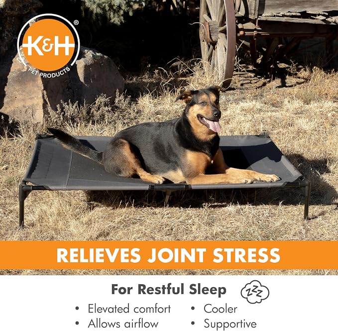 K&H Outdoor Elevated Dog Bed, Cooling Raised Dog Bed, Charcoal, Jumbo | Pet Cot for Extra-Large & Giant Pets, Breathable Mesh Center Hammock Design, Indoor/Outdoor Washable Cover, 56x38in