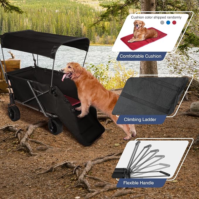 REDCAMP Folding Dog Wagon Cart with Removable Canopy, 220L Dog Stroller | Large Collapsible Utility Cart with Tailgate & All-Terrain Wheels for Sports Shopping Pet