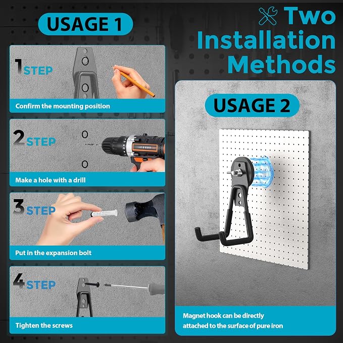 4 Pack Large Strong Magnetic Hooks Heavy Duty Garage Big Magnet Hooks Extra Strength Magnetic Utility Storage Hook Hanger with Anti Slip Coating for Garden Indoor Outdoor Hanging Tools Black