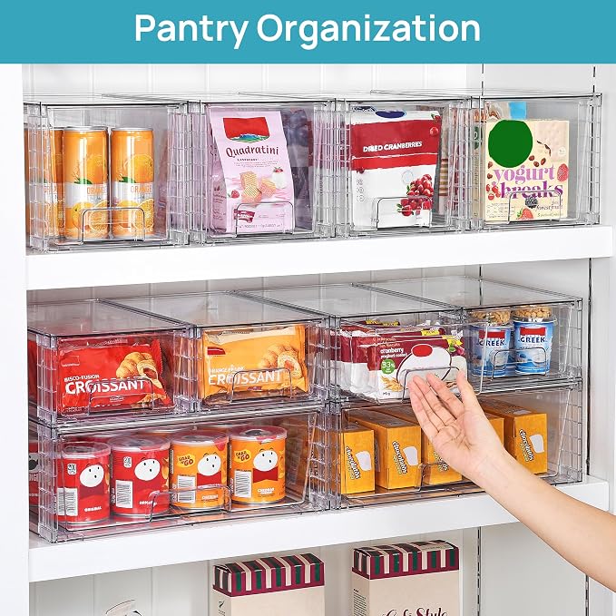 Vtopmart Clear Stackable Storage Drawers, 7 Pack Multi Size Set | Wide, Medium and Small Pull-Out PET Drawers for Flexible Organization, Stackable Storage for Cabinets, Closets, Pantry
