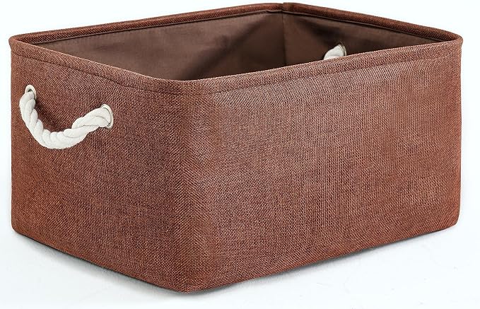 Decorative Basket Rectangular Fabric Storage Bin Organizer Basket with Handles for Clothes Storage (Brown, Large-1Pack,15L*10.5W*8H)