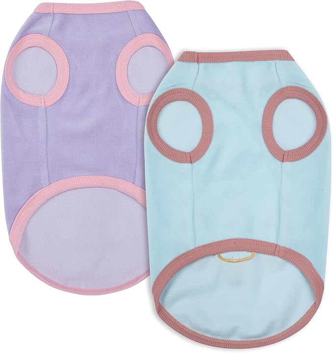 Blueberry Pet Pack of 2 Soft & Comfy Perfect Wardrobe Essential Everyday Cotton Blend Dog Pajamas & Tank Top T Shirts, Back Length 16", Clothes for Dogs