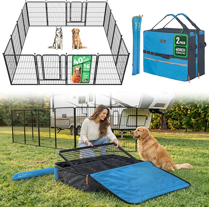 FXW Rollick Dog Playpen with Storage Bags, 40"H, 16 Panels | Heavy-Duty & Easy setup Play Area, 2 Bags for Easy Carry & Storage, for Medium & Large Dogs, Patented