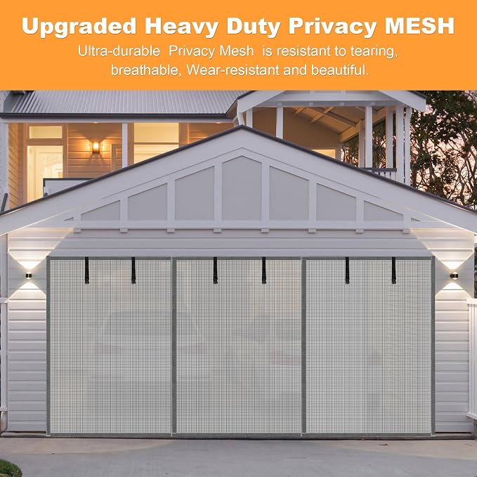 LIAMST Privacy Garage Door Screen Blackout for 2 Car Garage-16x10FT Privacy Silver Grey Heavy Duty Magnetic Garage Screen, Hands Free, Magnetic Privacy Garage Screen Door