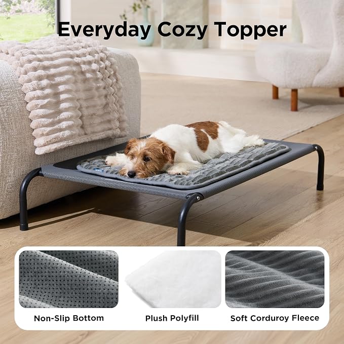 Bedsure ComfyFleece™ Washable Dog Crate Pad,Soft Fluffy Large Pet Mat,35" | Thin Kennel Pad for Crates Topper,Flat Corduroy Fleece Pads for Dog Cages,Nonslip Bottom,Not Chewproof,Grey