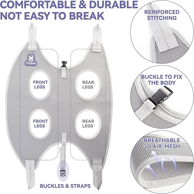 Loflaze Dog Grooming Hammock Harness for Dogs & Cats with Pet Nail Clipper Trimmer - Cat Hanger Sling for Trimming Clipping Nails- Dog Hammock Restraint Bag for Small Medium Large pet （ Grey L ）