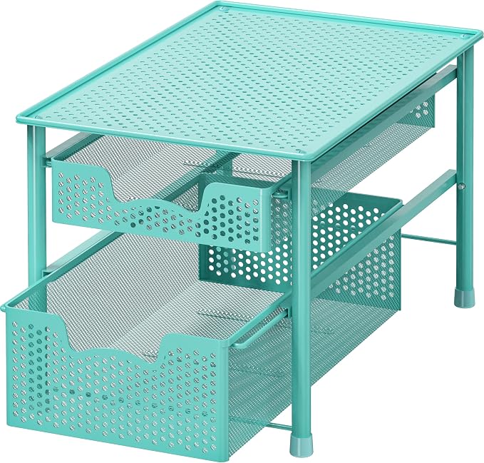 Simple Houseware Stackable 2 Tier Sliding Basket Drawer, Turquoise