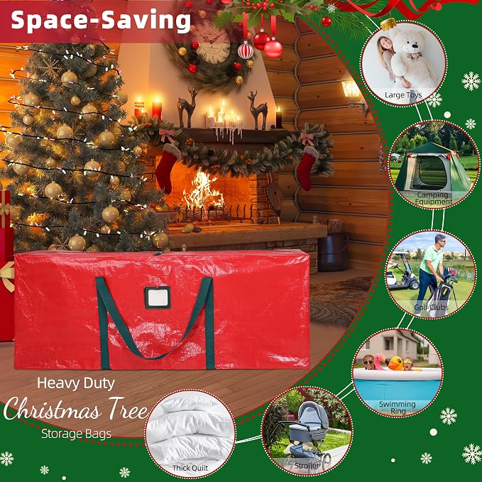 Large Christmas Tree Storage Bag Heavy Duty 7.5 Ft (Red) | Protects From Moisture & Dust, Holiday Storage, Alternative To Tree Storage Box