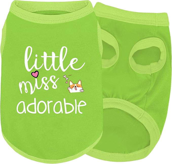 Cotton Dog Shirt with 'Little Miss Adorable' Corgi Head Print, Soft & Breathable Pet Apparel for Small, Medium, and Large Dogs, All-Season Sleeveless Vest, Cute and Comfortable Dog Outfit.Green 2XL