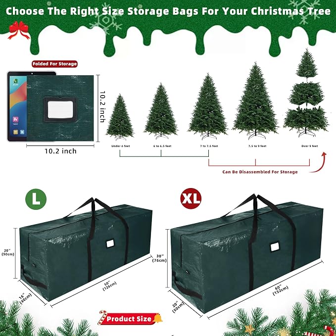 Large Christmas Tree Storage Bag Heavy Duty 7.5 Ft (Green) | Protects From Moisture & Dust, Holiday Storage, Alternative To Tree Storage Box