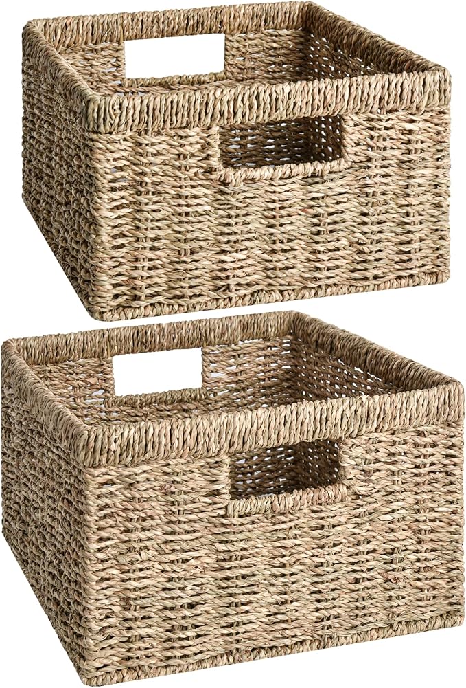 StorageWorks Jumbo Wicker Basket for Orgainzing, Handwoven Seagrass Baskets for Organizing