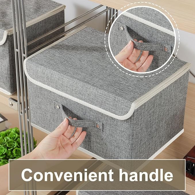 Foldable Fabric Storage Cubes with Lids,Grey 13x9.1x7.9in,5 Pack | Storage Bins with Handles,PP Panel Closet Organizers,Washable Boxes,Collapsible Fabric Container for Underwear and Socks