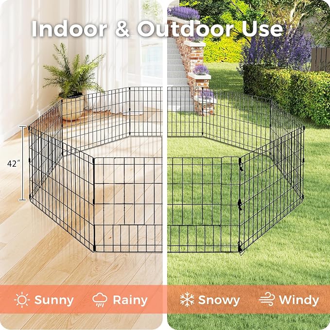 42" H Dog Playpen, 8 Panels Foldable Metal Pet Exercise Pen NO Door | Pet Dog Fence for Medium-Large Dogs, Indoor/Outdoor Use Metal Playpen, Portable Fence for Yard Garden Camping, Black