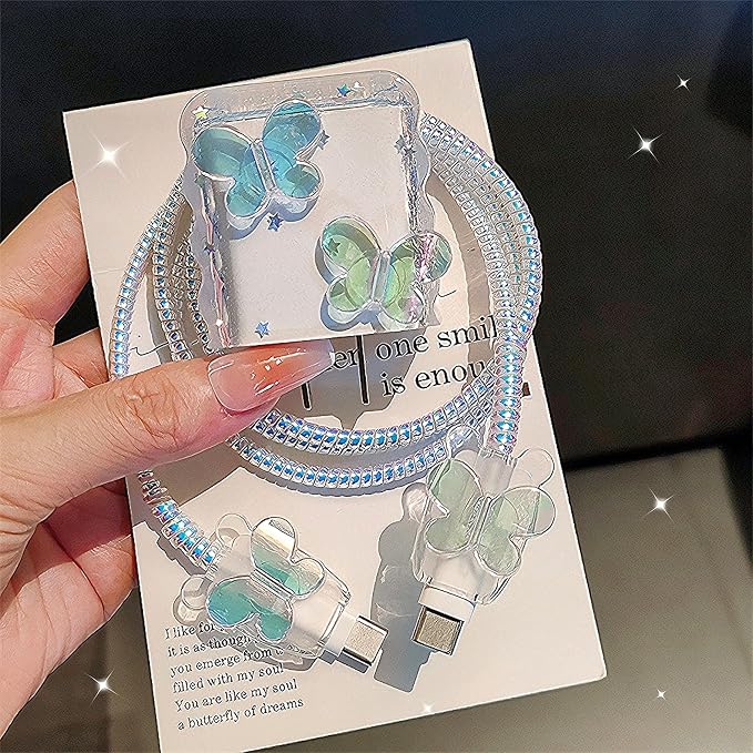 Cute Cable Protector for iPhone Charger Cover,Elegant 3D Butterfly Design for Women Girl,Wire Saver Charger Protector,Wavy Shape Charging Cord Protector for iPhone Adapter 1112 13 14 15 16 17 Pro Max