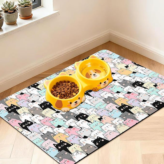 Pet Feeding Mat for Floors Waterproof Dog Mat for Food and Water Absorbent Quick Dry Non Slip mat for Cat Bowls