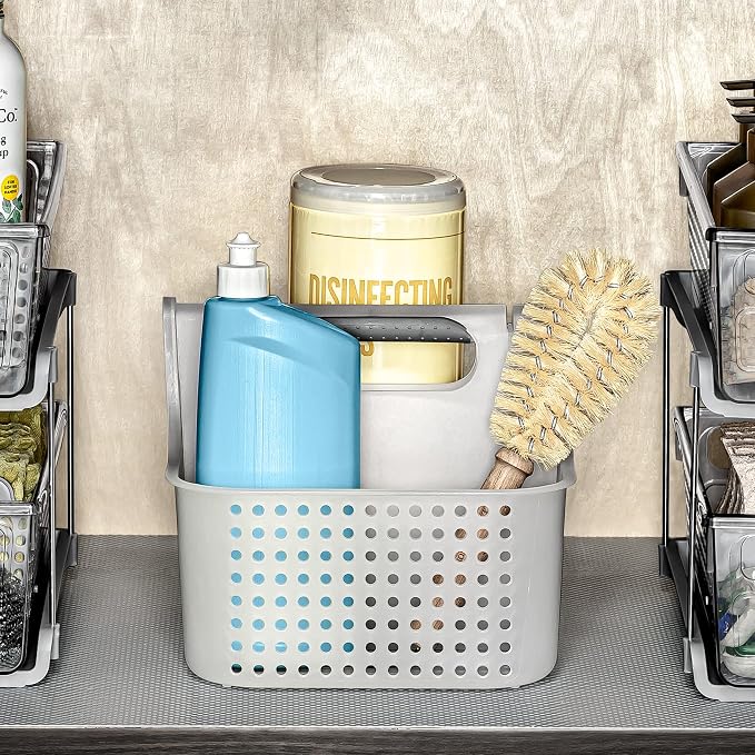 madesmart Large Soft Grip Tote, Under Sink Bathroom Storage, Multi-Purpose Home Organization, EPA Certified, Premium Antimicrobial White (Pack of 2)