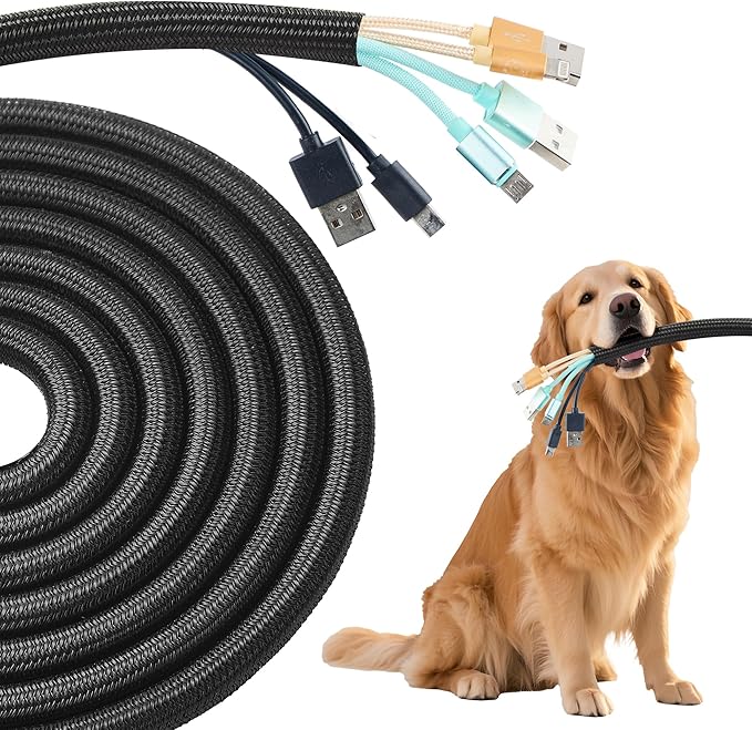Split Wire Loom 1/4 Inch 50ft, Braided Cable Sleeve for Cable Management, Cord Protector for Pets, TV, Desk & Automotive, Black