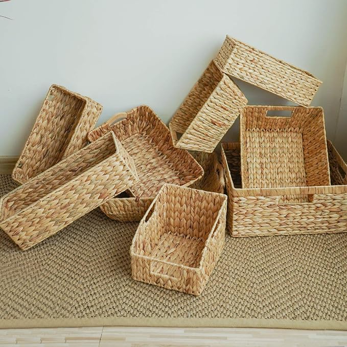 StorageWorks Wicker Toilet Paper Basket, Toilet Tank Basket for Bathroom | Water Hyacinth Storage Baskets for Toilet Tank Top, Pantry, Back of Toilet Basket, Bathroom Baskets for Organizing, 2-Pack