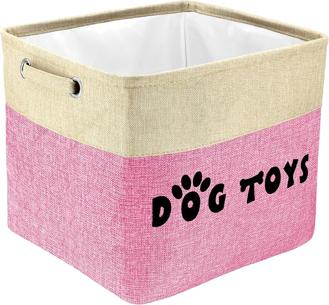 PET ARTIST Dog Toy Basket, Large Collapsible, Pink, L:15"x13"x12" | Dog Toy Bin Box, Comfortable Handles, Large Pet Toy Storage Organizer, For Accessories, Toys, Coat & Clothing, Blanket Leash