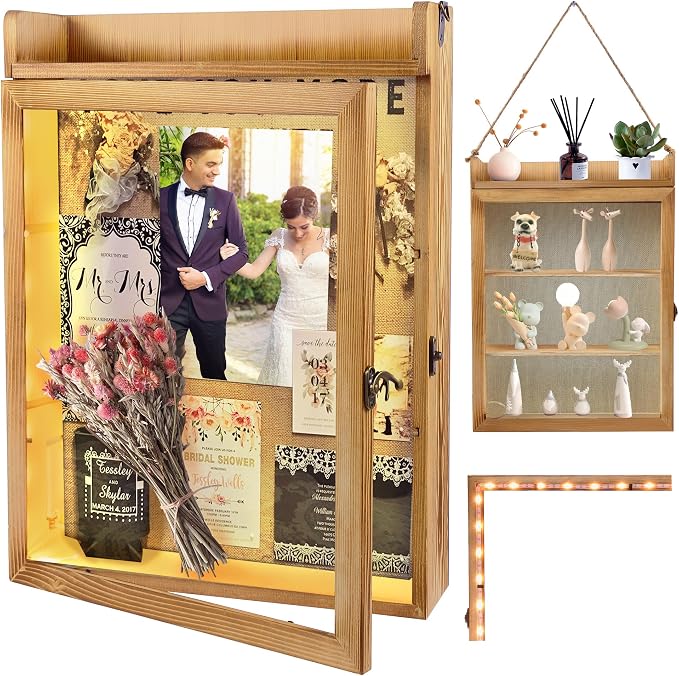11x16 Flower Shadow Box Frame with Shelves, Rustic Wood