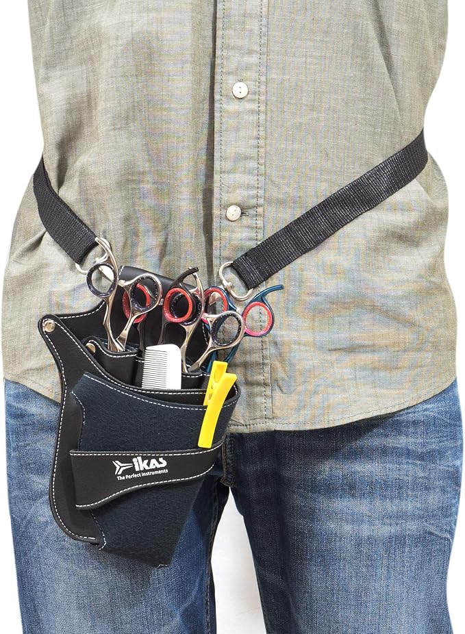 IKAS Scissor Holster - Multi Color PU Leather Shear Holder for Hairdressers, Barbers & Pet Groomers - Waist/Shoulder Belt Shear Holder
