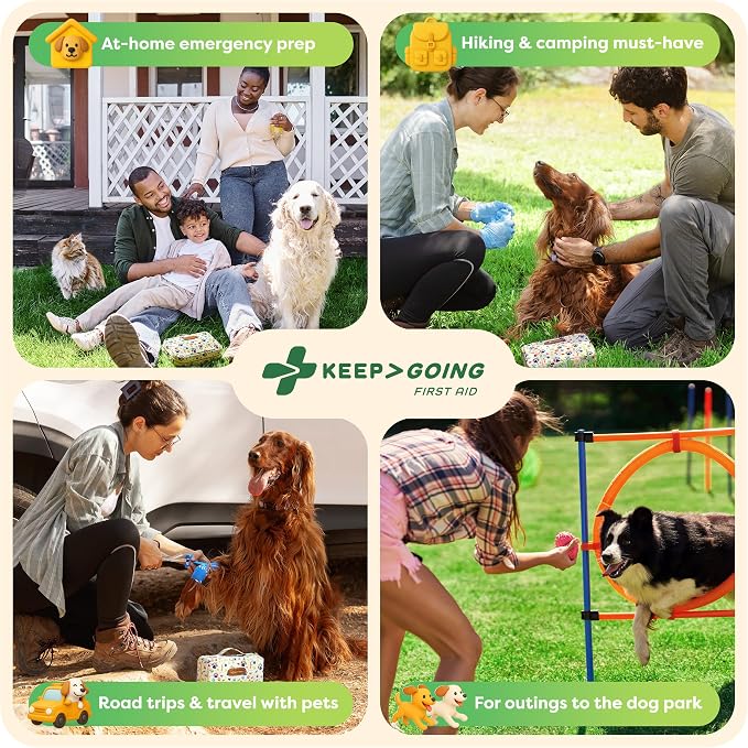 KeepGoing Pet First Aid Kit for Dogs & Cats, 99 Pc. Travel Emergency Kit | Dog & Cat Travel Accessories for Car, Camping & Hiking, Pet Essentials & Supplies