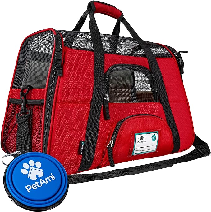 PetAmi Airline Approved Pet Carrier for Cats & Small Dogs, Large, Red | Soft Sided TSA Travel Bag, Sherpa Bed, Breathable Mesh Ventilation, Collapsible Bowl, Fits Under Seat, Up to 18 lbs