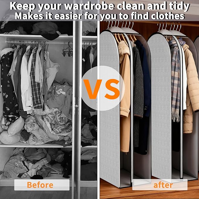 3 Pcs 10" Gusseted Garment Bags 40" & 50" PEVA Breathable Dust Cover | clothes storage bags,Garment Bags,Hanging Clothes Covers with Bedroom,Suits,Padded Clothes, Dress, Shirts, Sweaters, Keep Dry