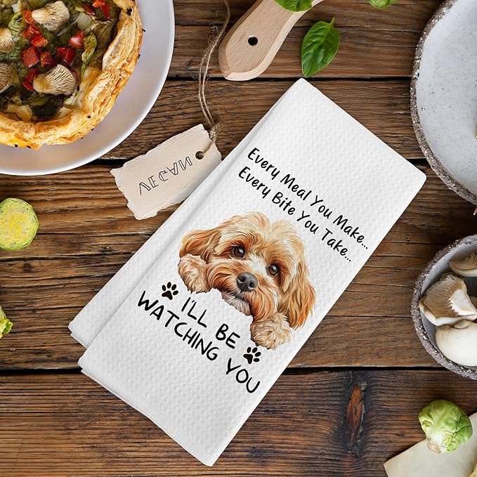 Funny Cavapoo Dog Kitchen Towels Accessories Ornament Decor, Cavapoo Dog Mom Gifts for Women Men Kids, Every Meal You Make Every Bite You Take Dish Hand Tea Towels for Kitchen, 16x24 Inch