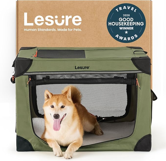 Lesure Today Show Soft Collapsible Dog Crates for Medium Dogs, 30in Green | Portable Travel Camping Pet Kennel, 4-door, Indoor and Outdoor Use, Easy to Set Up and Fold, For Medium Breeds Up to 50 lbs