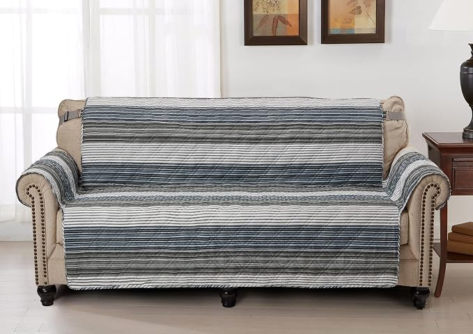 Brilliant Sunshine Multi Grey Stripes Couch Cover, 70" seat | Quilted Sofa Cover, Living Room & Bedroom Furniture Protector, Large Washable Slipcover for Pets, Dogs & Cats