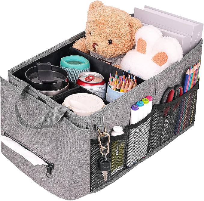 HEYSKAY Backseat Car Organizer Car Caddy Passenger Seat Organizer for Kids | Collapsible Small Car Storage, Console Front Seat Car Organizer for Truck, SUV and Minivan, Adjustable Compartment Space