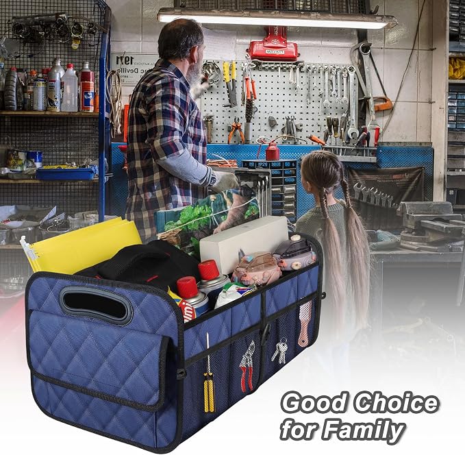 Deosk Car Trunk Organizer for SUV, Car Organizers and Storage with Reinforced Handles, Car Accessories for Women/Men 50L Waterproof Polyester Trunk Organizer(Medium, Dark Blue)